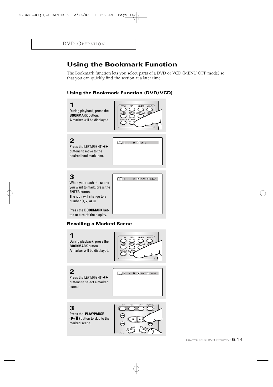 Using the bookmark function, D v d o | Samsung CSN2077DV User Manual | Page 63 / 79