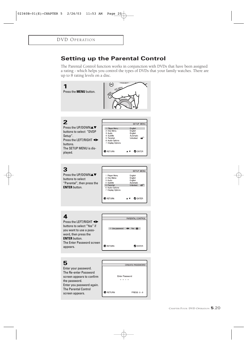 Setting up the parental control, D v d o | Samsung CSN2077DV User Manual | Page 69 / 79