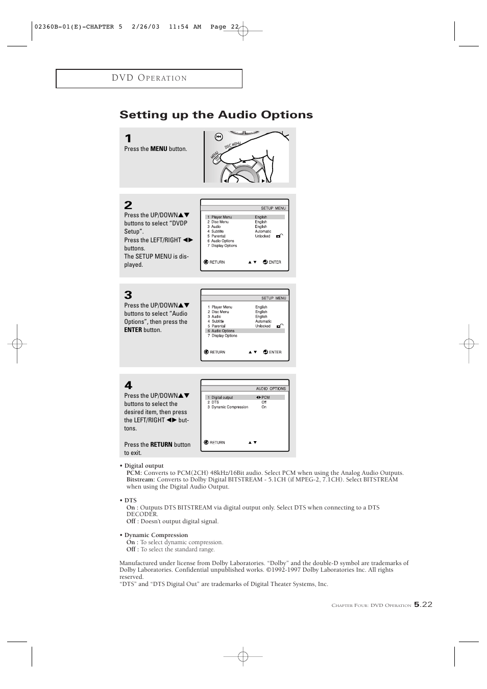 Setting up the audio options, D v d o | Samsung CSN2077DV User Manual | Page 71 / 79