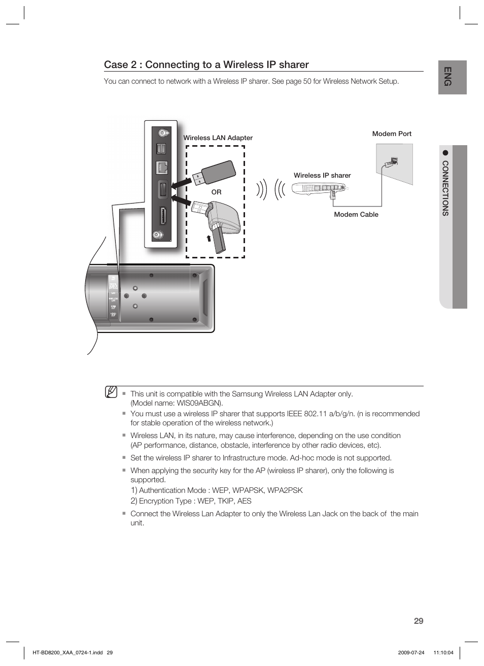 Case 2 : connecting to a wireless ip sharer | Samsung 2.1CH BLU-RAY HT-BD8200 User Manual | Page 29 / 96