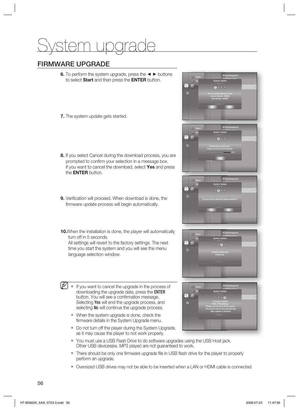 System upgrade, Firmware upgrade | Samsung 2.1CH BLU-RAY HT-BD8200 User Manual | Page 56 / 96