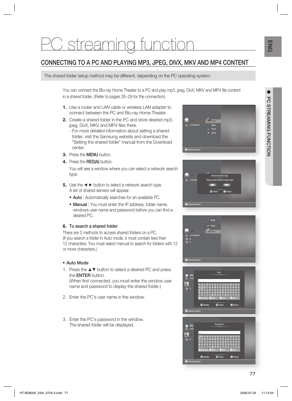 Pc streaming function, No disc | Samsung 2.1CH BLU-RAY HT-BD8200 User Manual | Page 77 / 96