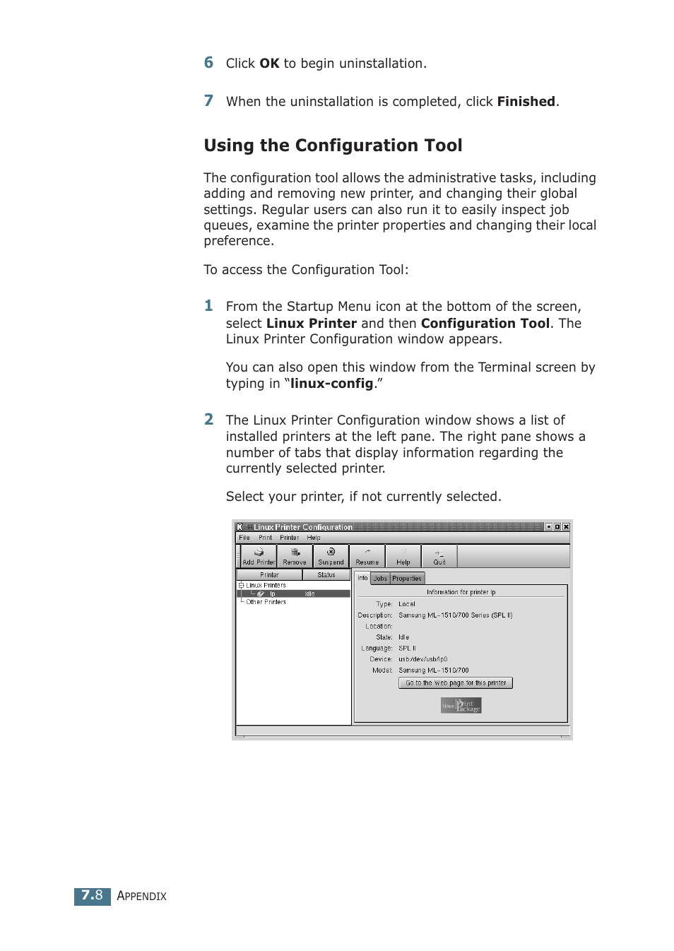 Using the configuration tool | Samsung ML-1510 User Manual | Page 121 / 134