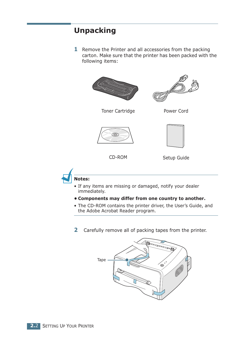 Unpacking | Samsung ML-1510 User Manual | Page 21 / 134