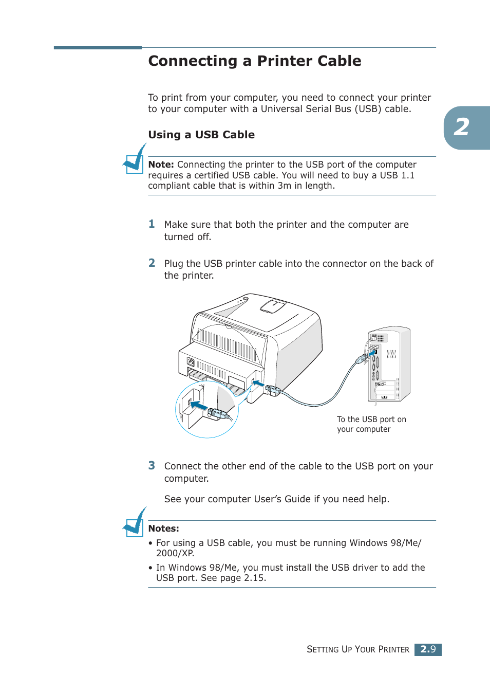 Connecting a printer cable | Samsung ML-1510 User Manual | Page 28 / 134