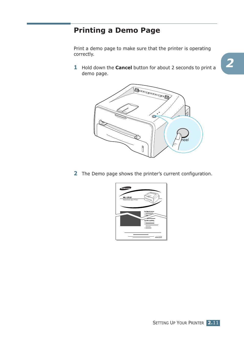 Printing a demo page | Samsung ML-1510 User Manual | Page 30 / 134