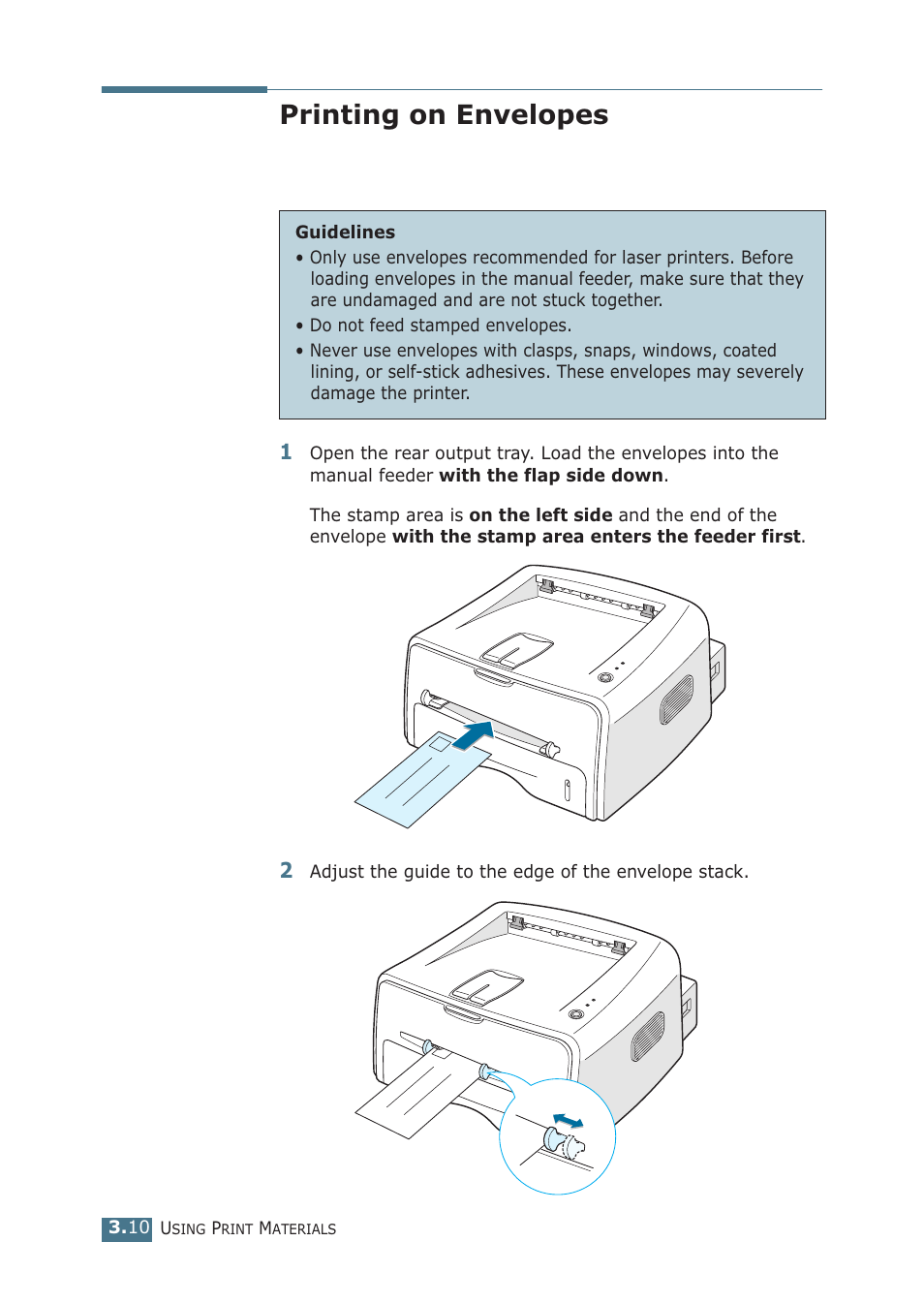 Printing on envelopes | Samsung ML-1510 User Manual | Page 47 / 134