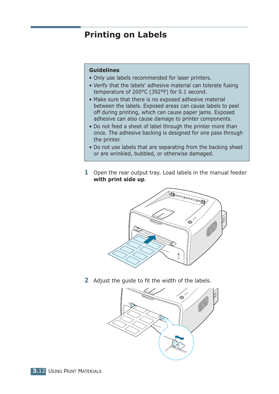 Printing on labels | Samsung ML-1510 User Manual | Page 49 / 134