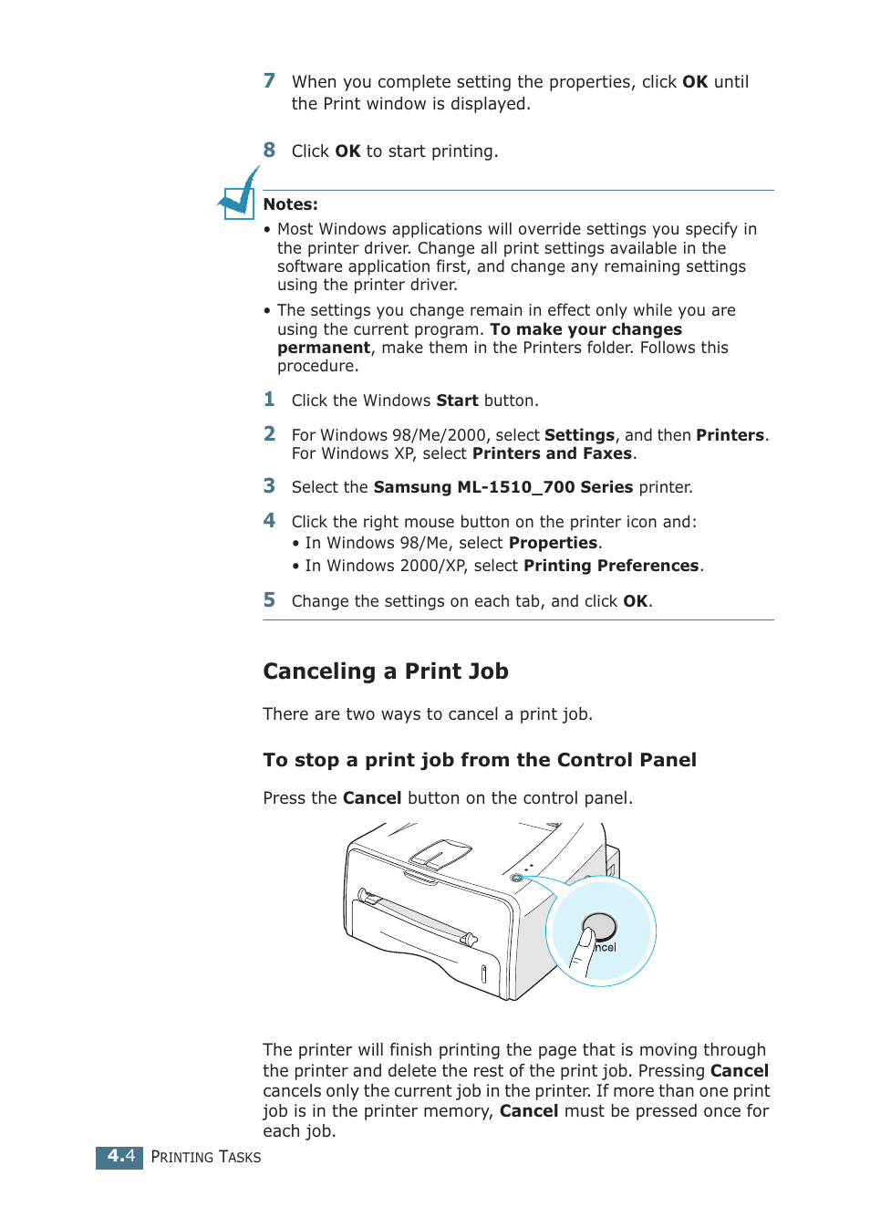 Canceling a print job | Samsung ML-1510 User Manual | Page 59 / 134