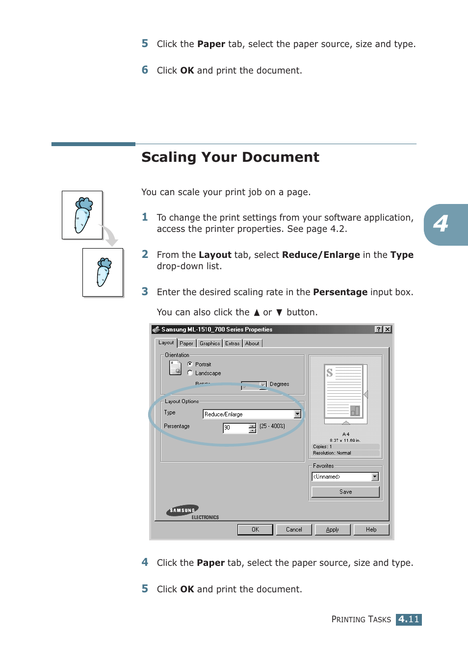 Scaling your document | Samsung ML-1510 User Manual | Page 66 / 134