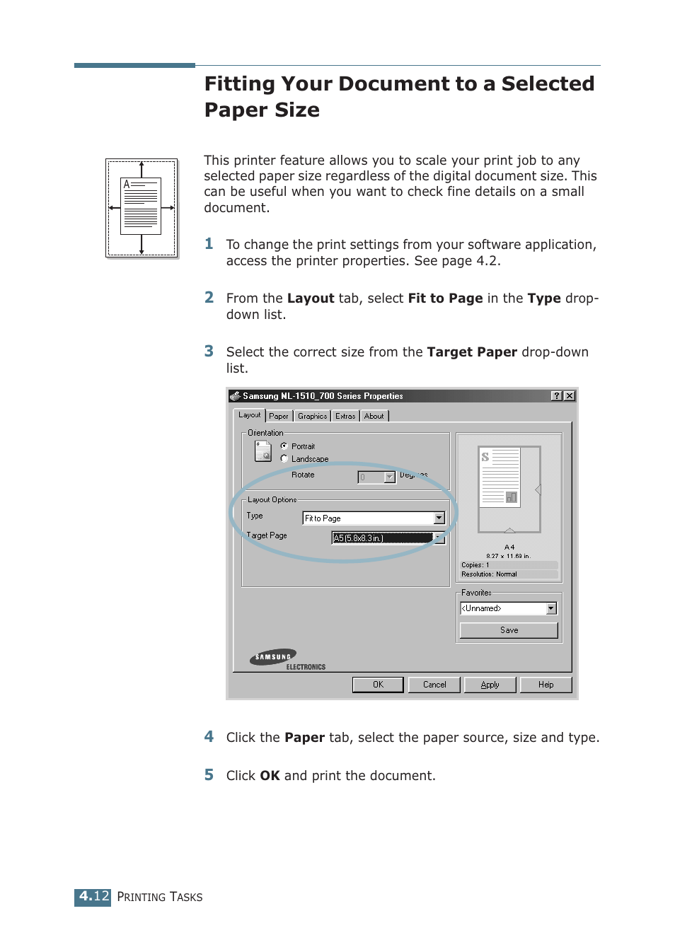 Fitting your document to a selected paper size | Samsung ML-1510 User Manual | Page 67 / 134