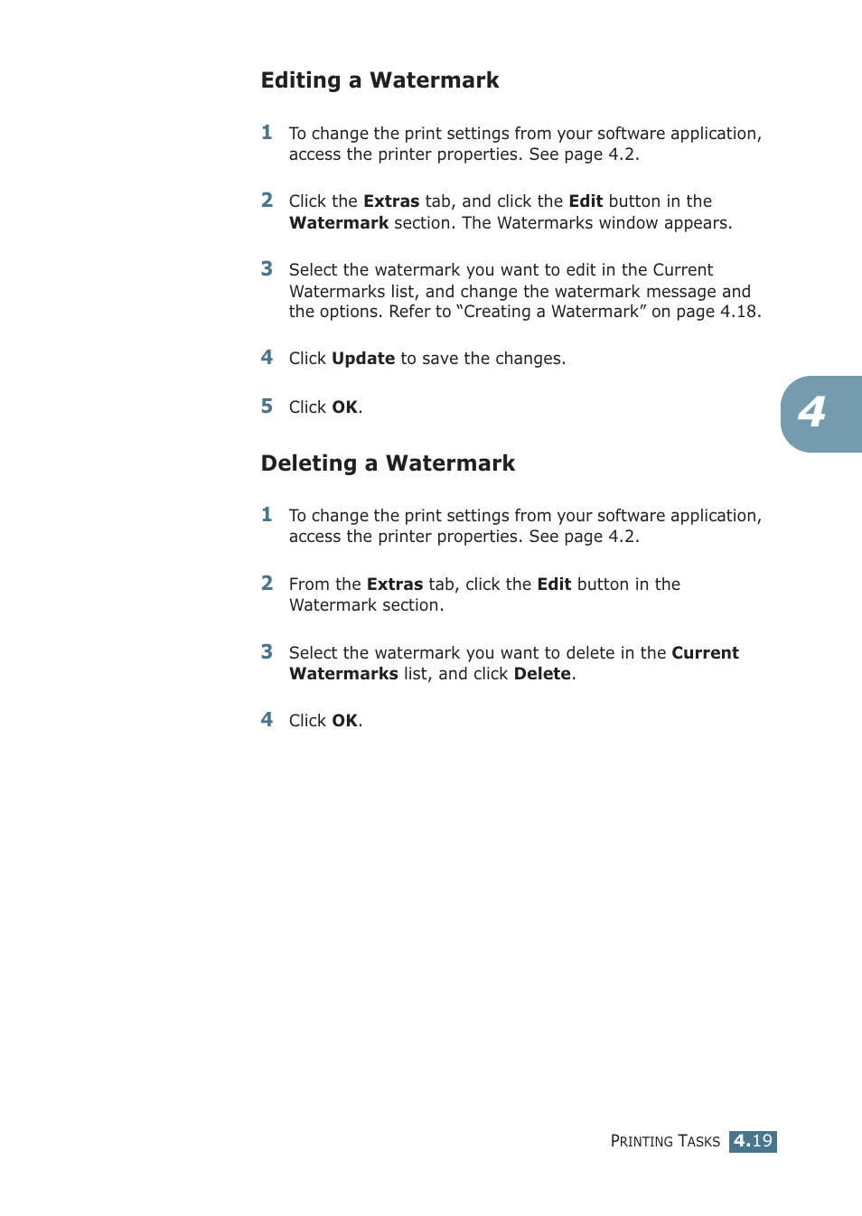 Editing a watermark, Deleting a watermark, Editing a watermark deleting a watermark | Samsung ML-1510 User Manual | Page 74 / 134