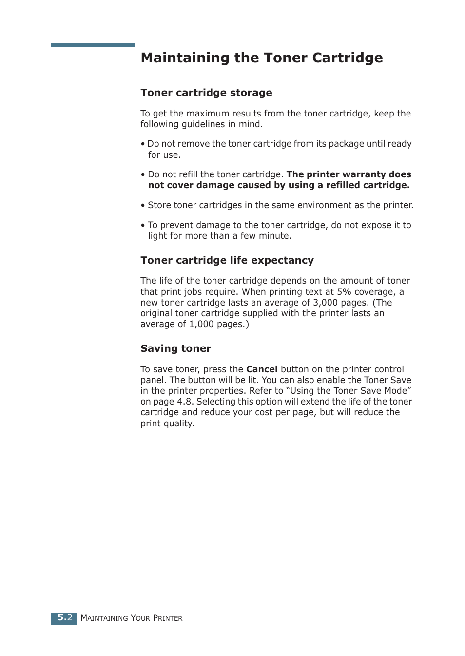 Maintaining the toner cartridge | Samsung ML-1510 User Manual | Page 85 / 134