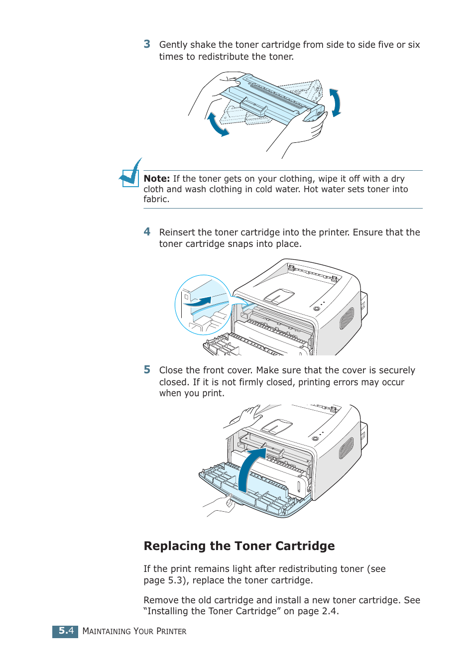 Replacing the toner cartridge | Samsung ML-1510 User Manual | Page 87 / 134