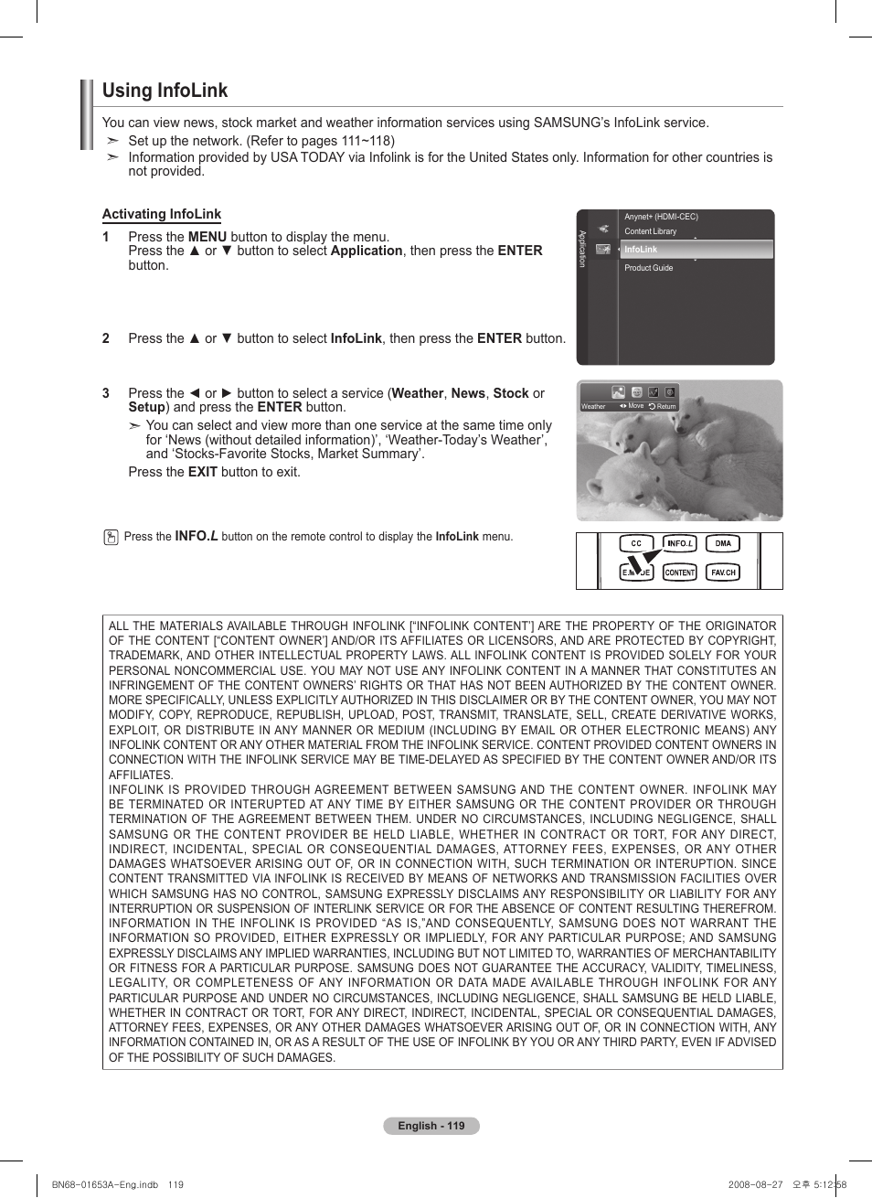 Using infolink | Samsung 760 Series User Manual | Page 119 / 282