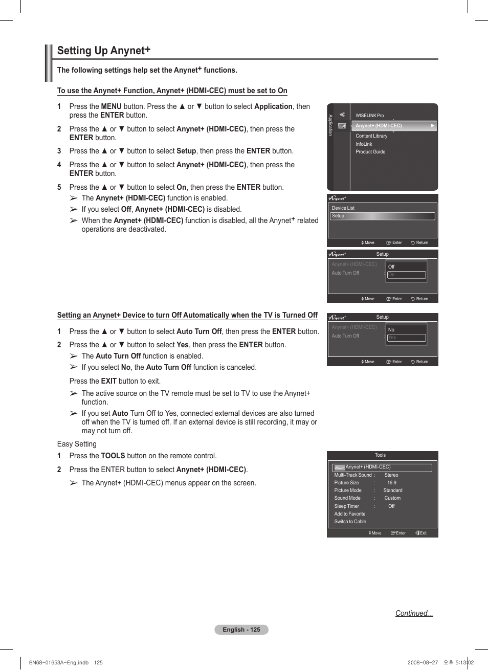 Setting up anynet | Samsung 760 Series User Manual | Page 125 / 282