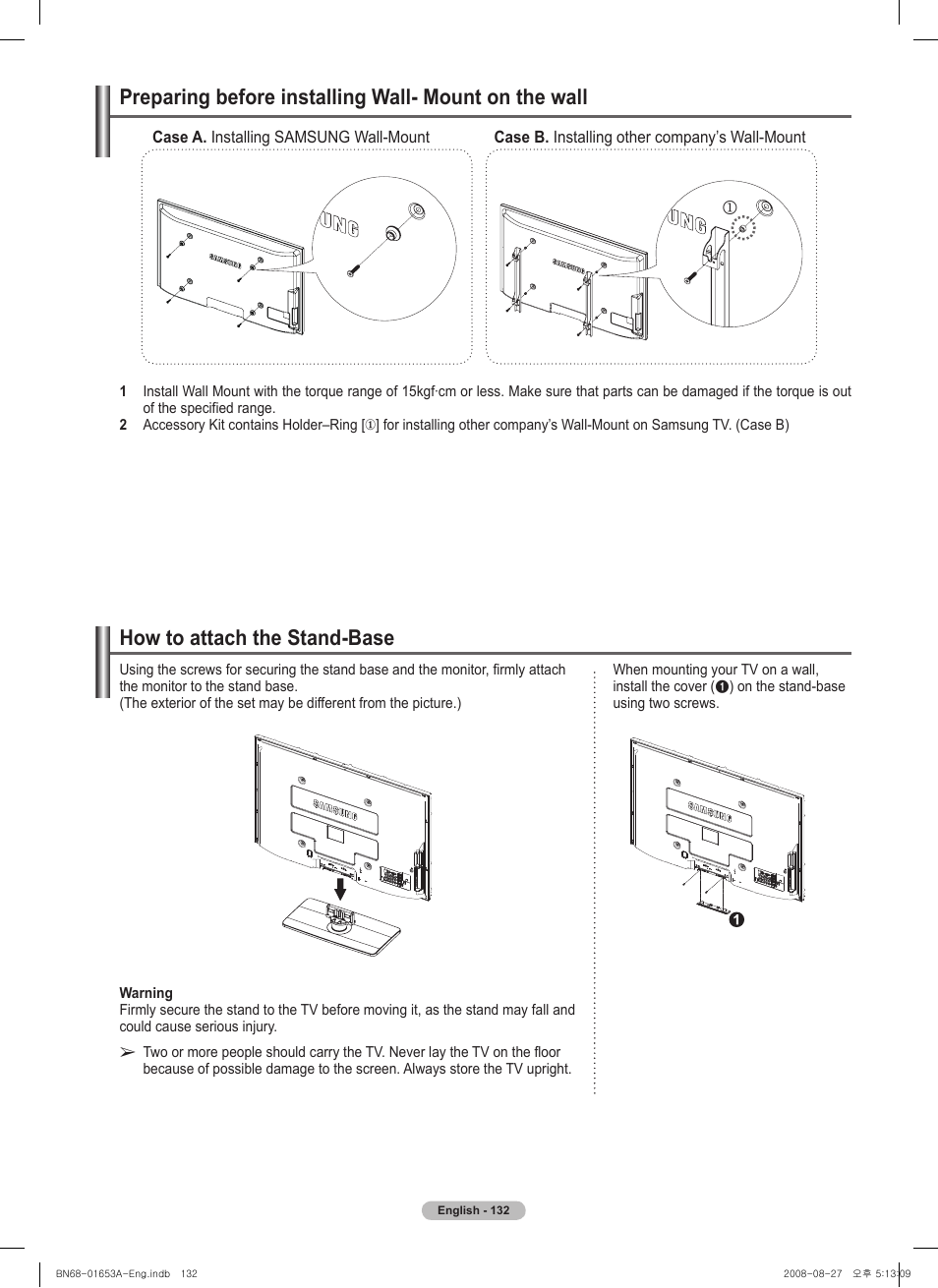 How to attach the stand-base | Samsung 760 Series User Manual | Page 132 / 282