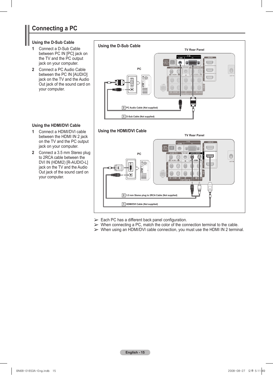 Connecting a pc | Samsung 760 Series User Manual | Page 15 / 282