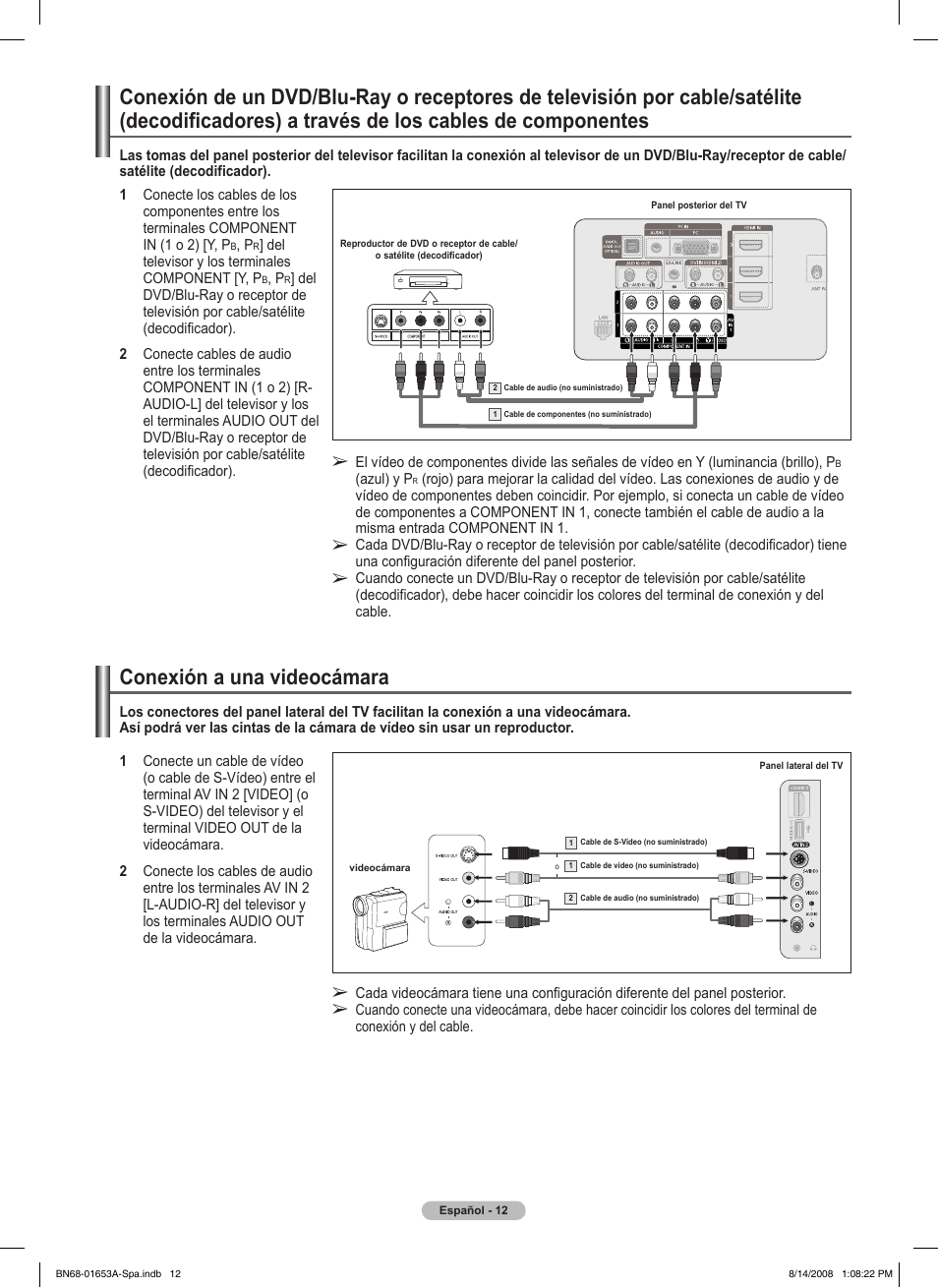 Conexión a una videocámara | Samsung 760 Series User Manual | Page 156 / 282