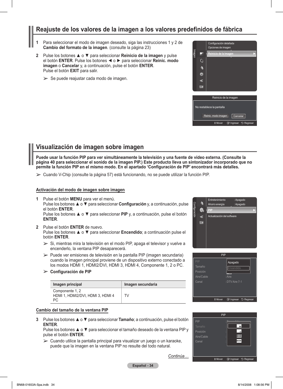 Visualización de imagen sobre imagen | Samsung 760 Series User Manual | Page 178 / 282