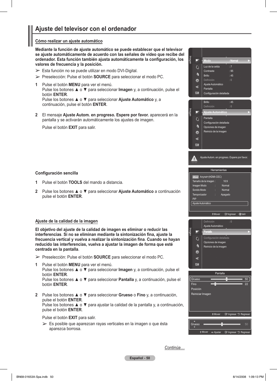 Ajuste del televisor con el ordenador | Samsung 760 Series User Manual | Page 194 / 282