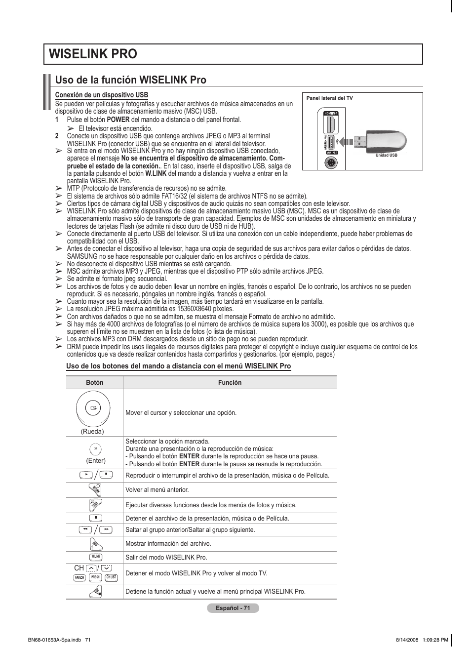 Wiselink pro, Uso de la función wiselink pro | Samsung 760 Series User Manual | Page 215 / 282