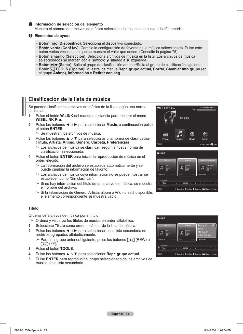 Clasificación de la lista de música | Samsung 760 Series User Manual | Page 227 / 282