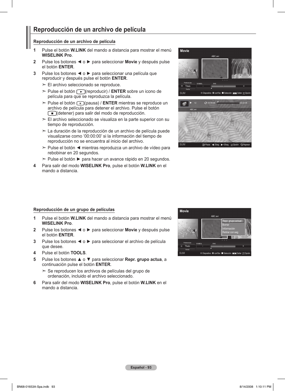 Reproducción de un archivo de película | Samsung 760 Series User Manual | Page 237 / 282