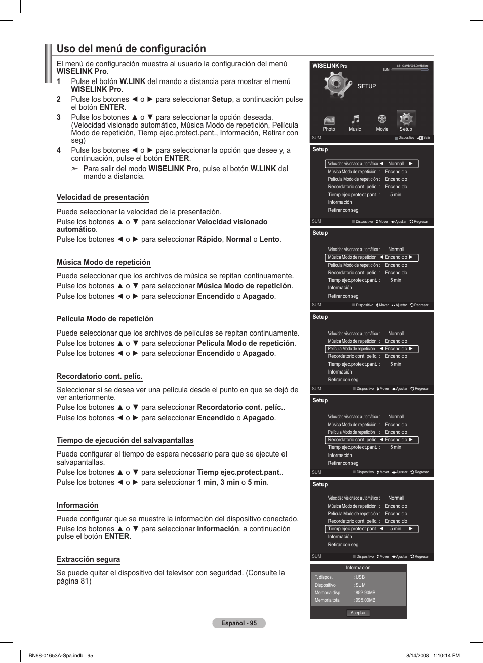 Uso del menú de configuración | Samsung 760 Series User Manual | Page 239 / 282