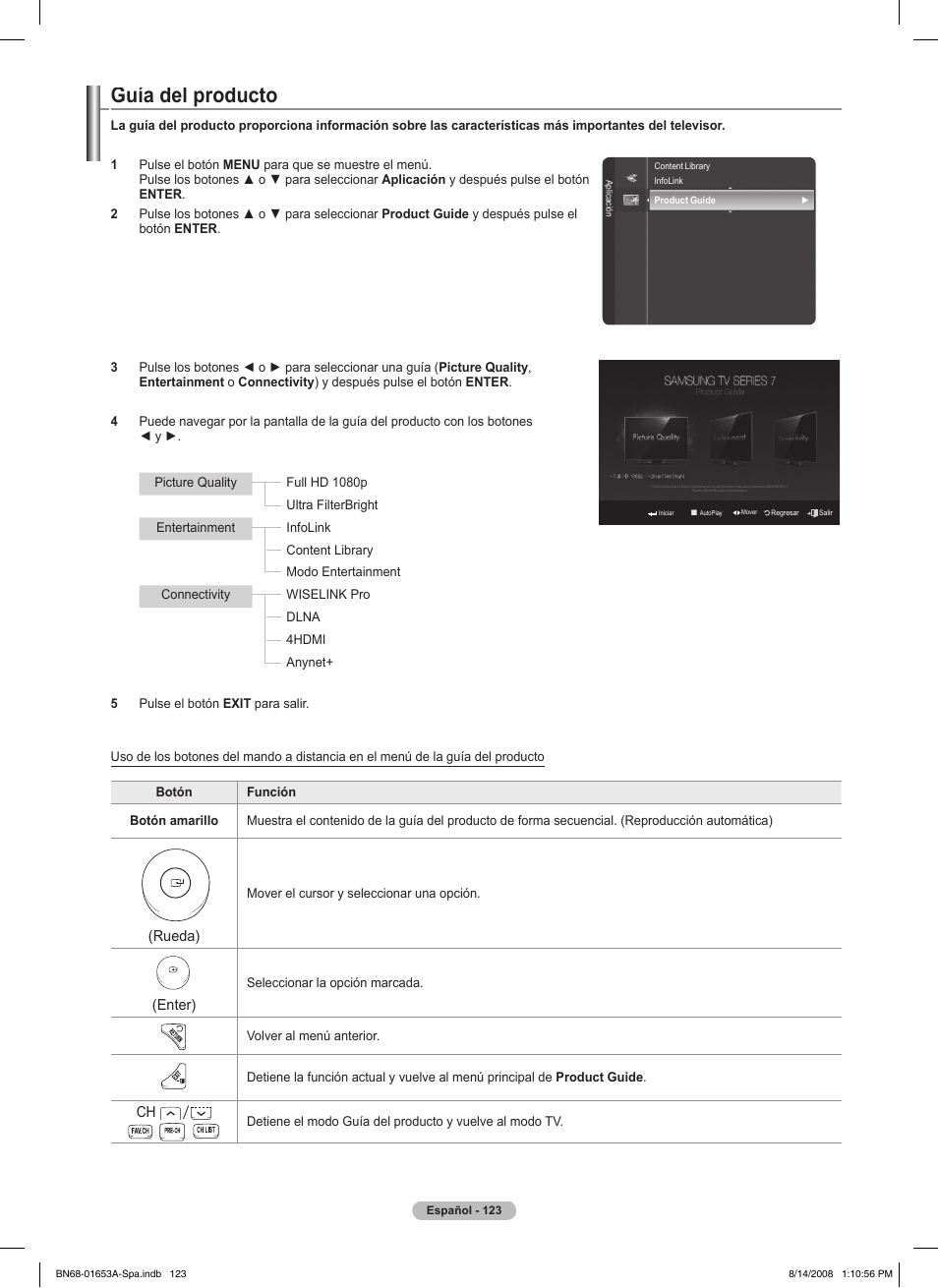Guía del producto, Rueda), Enter) | Samsung 760 Series User Manual | Page 267 / 282