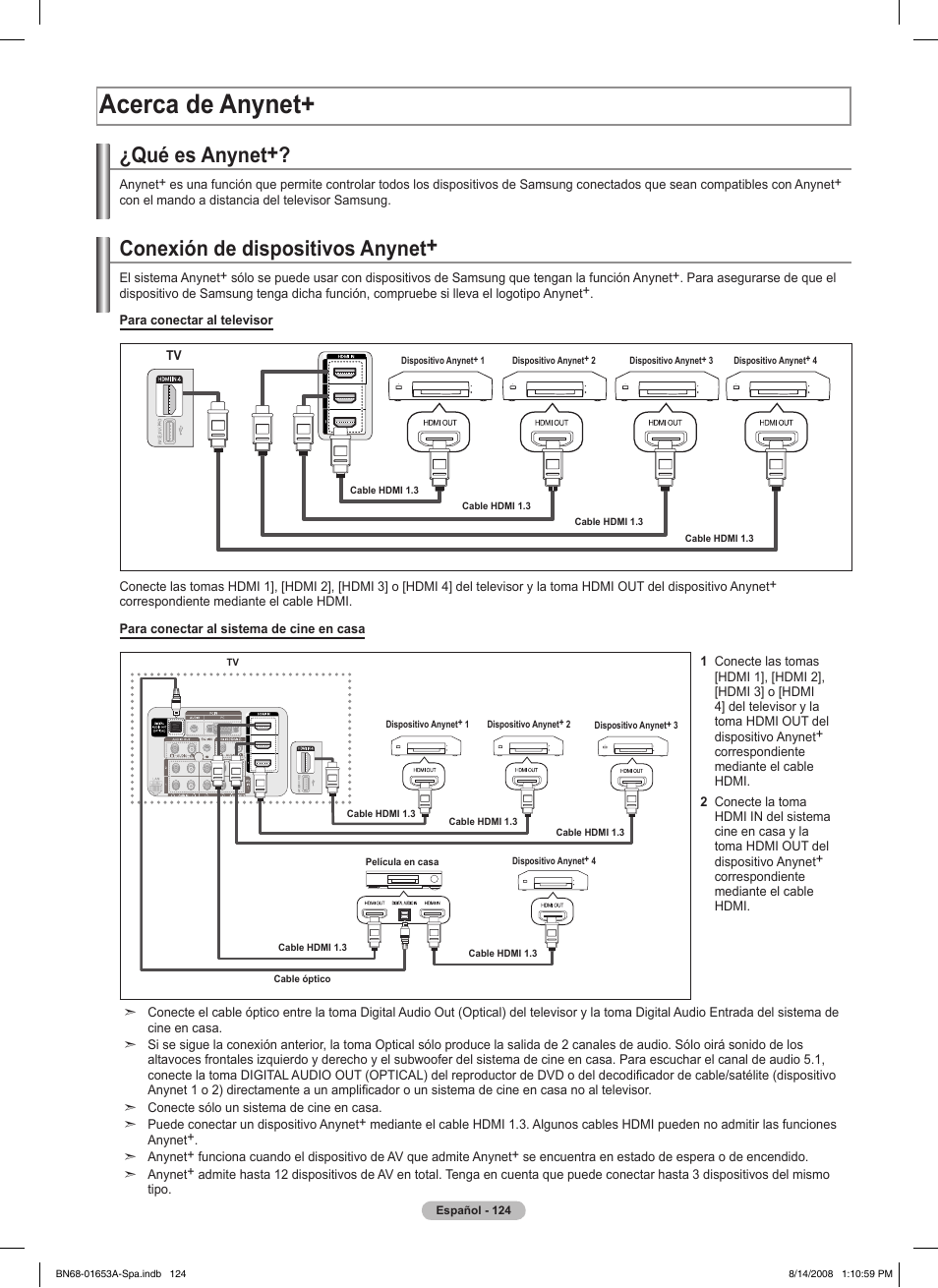 Acerca de anynet, Qué es anynet, Conexión de dispositivos anynet | Samsung 760 Series User Manual | Page 268 / 282