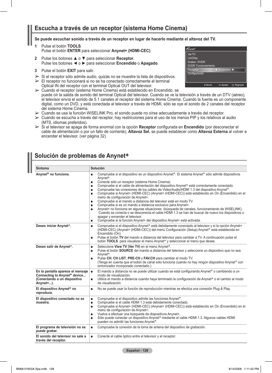 Solución de problemas de anynet | Samsung 760 Series User Manual | Page 272 / 282