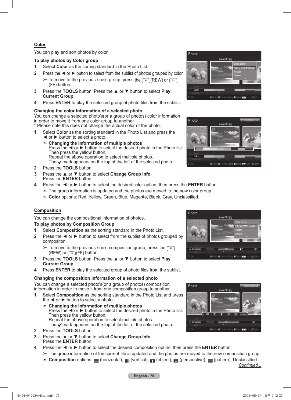 Rew) or, Continued | Samsung 760 Series User Manual | Page 75 / 282