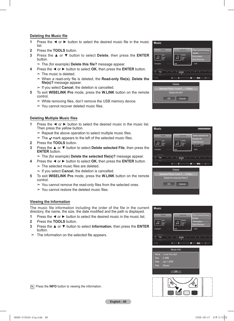 Press the info button to viewing the information | Samsung 760 Series User Manual | Page 86 / 282