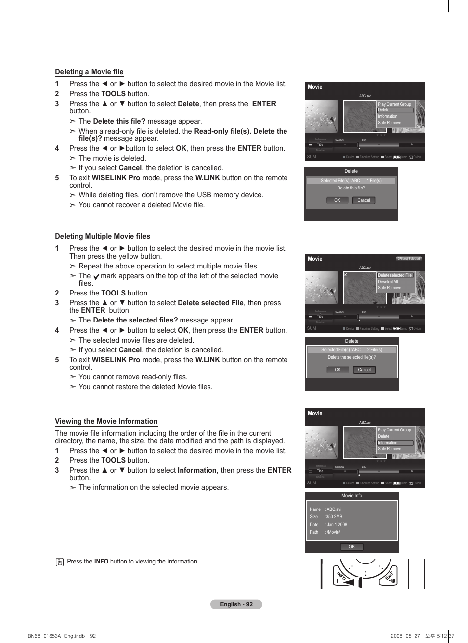 Press the info button to viewing the information | Samsung 760 Series User Manual | Page 92 / 282