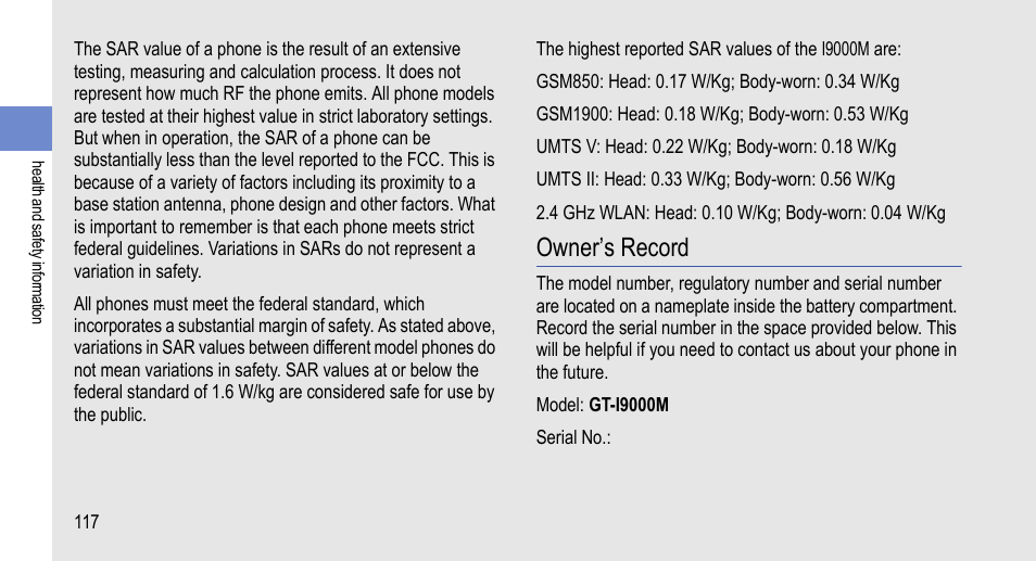 Owner’s record | Samsung 07272010 User Manual | Page 128 / 139