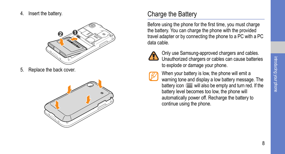 Charge the battery | Samsung 07272010 User Manual | Page 19 / 139