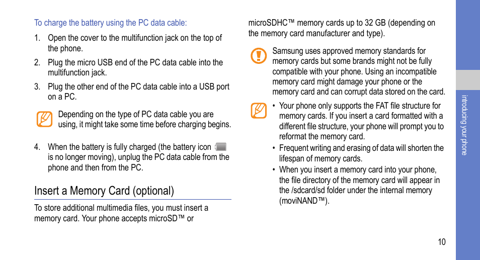 Insert a memory card (optional) | Samsung 07272010 User Manual | Page 21 / 139
