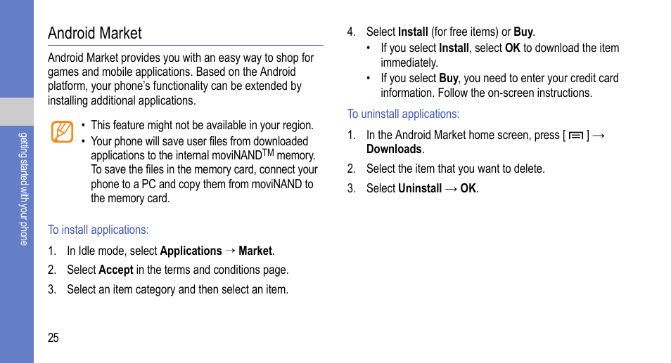 Android market | Samsung 07272010 User Manual | Page 36 / 139