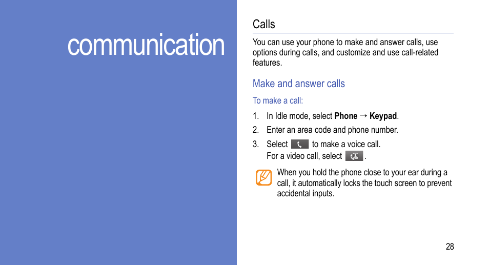 Communication, Calls | Samsung 07272010 User Manual | Page 39 / 139