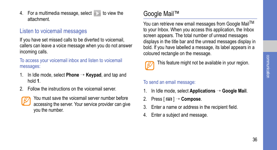Google mail | Samsung 07272010 User Manual | Page 47 / 139