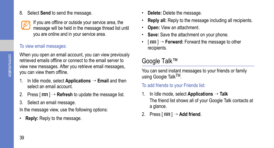 Google talk | Samsung 07272010 User Manual | Page 50 / 139