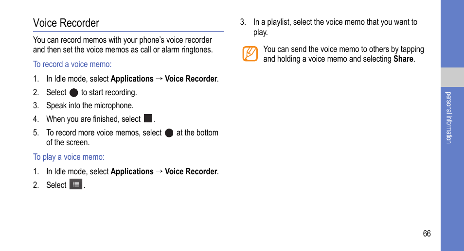 Voice recorder | Samsung 07272010 User Manual | Page 77 / 139