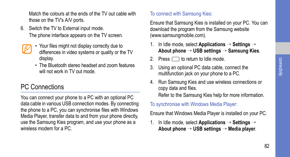 Pc connections, P. 82 | Samsung 07272010 User Manual | Page 93 / 139