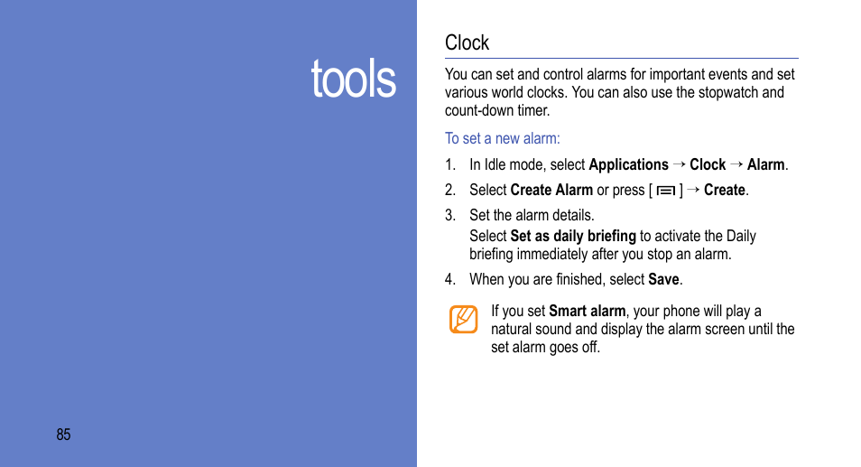 Tools, Clock | Samsung 07272010 User Manual | Page 96 / 139