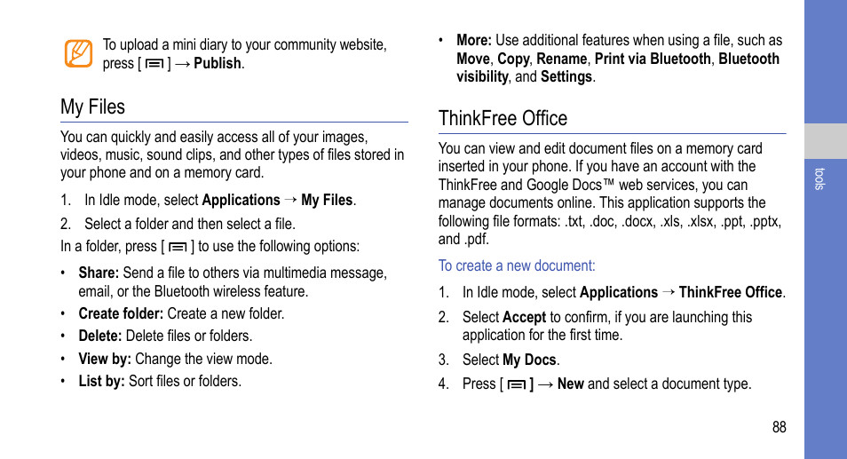 My files, Thinkfree office, My files thinkfree office | Samsung 07272010 User Manual | Page 99 / 139