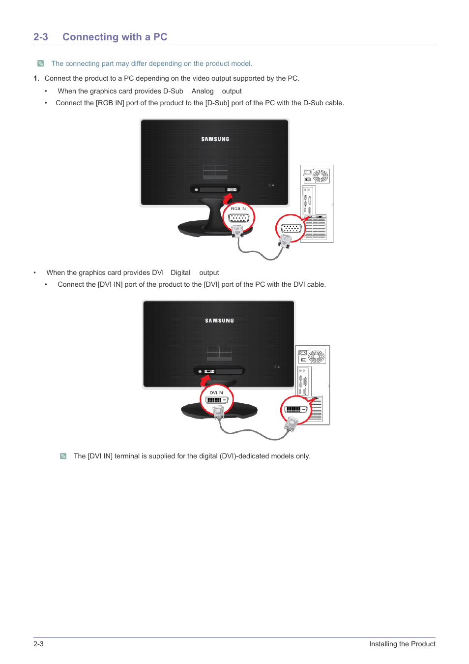 3 connecting with a pc, Connecting with a pc -3 | Samsung S23A350B User Manual | Page 16 / 88