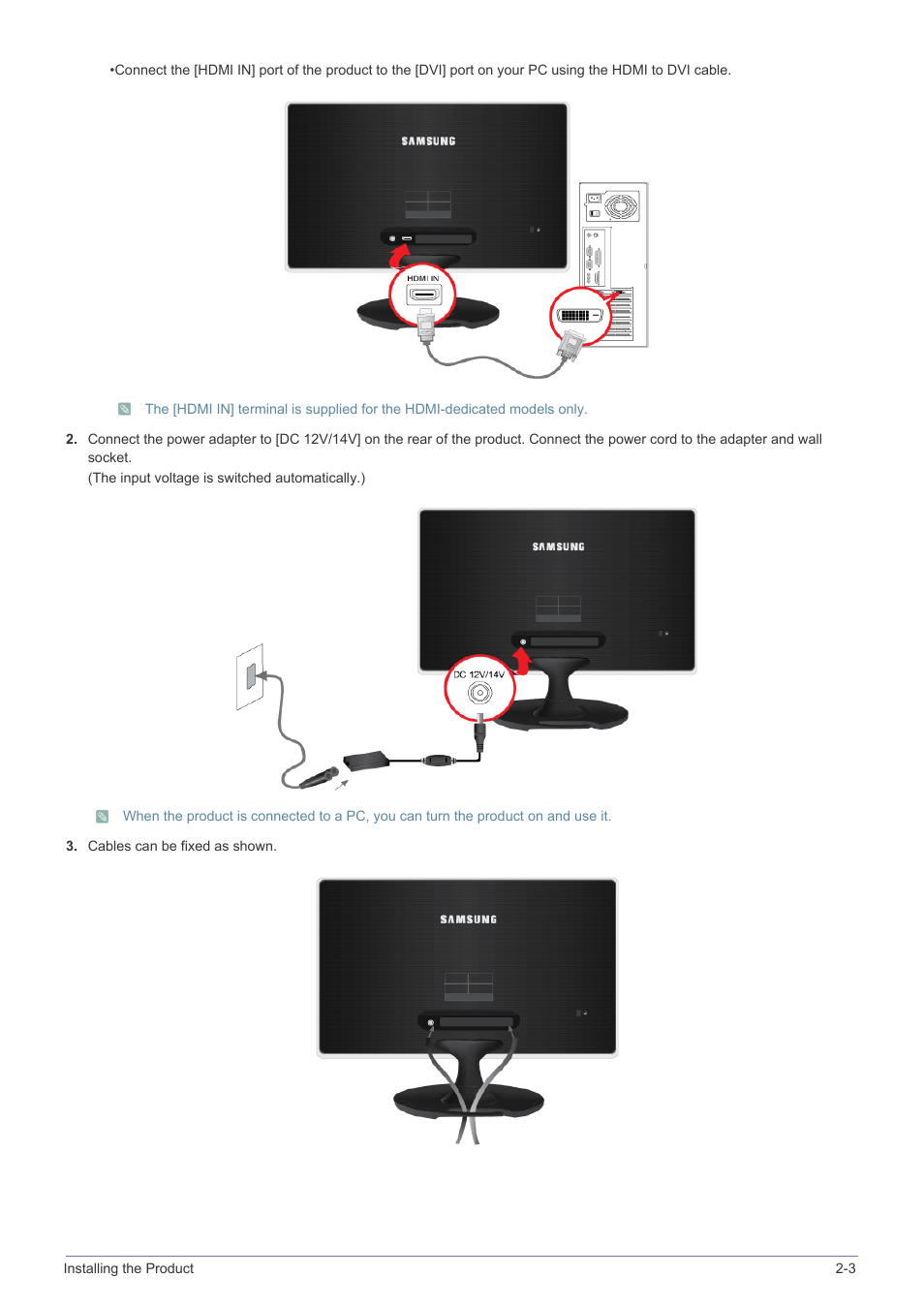 Cables can be fixed as shown | Samsung S23A350B User Manual | Page 17 / 88