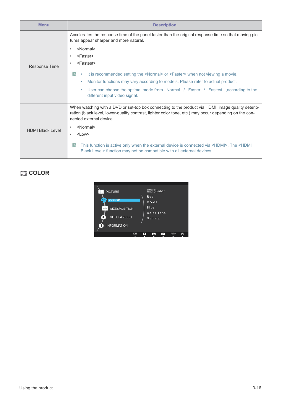 Color | Samsung S23A350B User Manual | Page 47 / 88