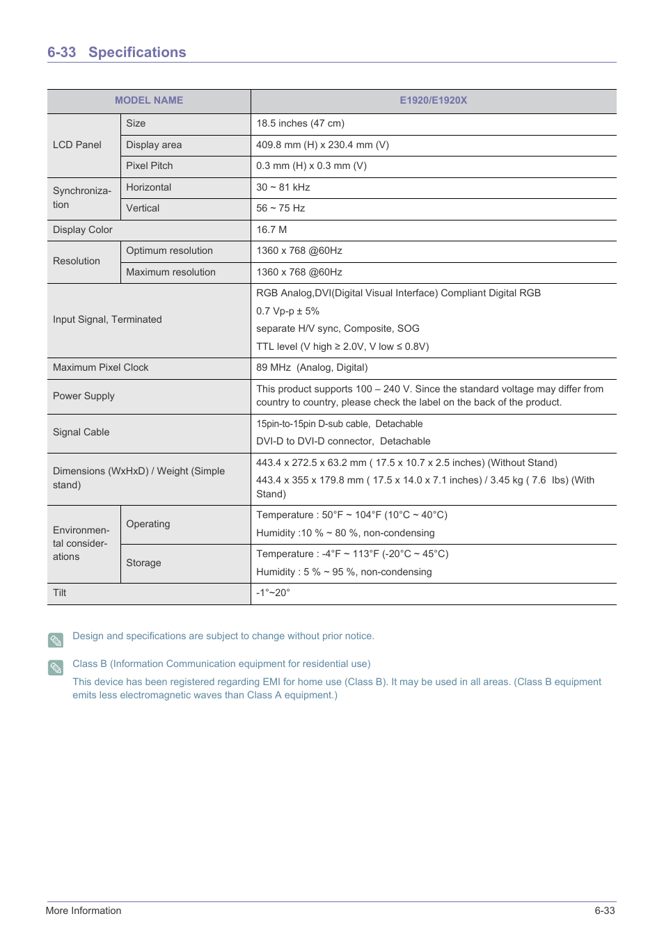 33 specifications, Specifications -33 | Samsung B2340 User Manual | Page 134 / 181